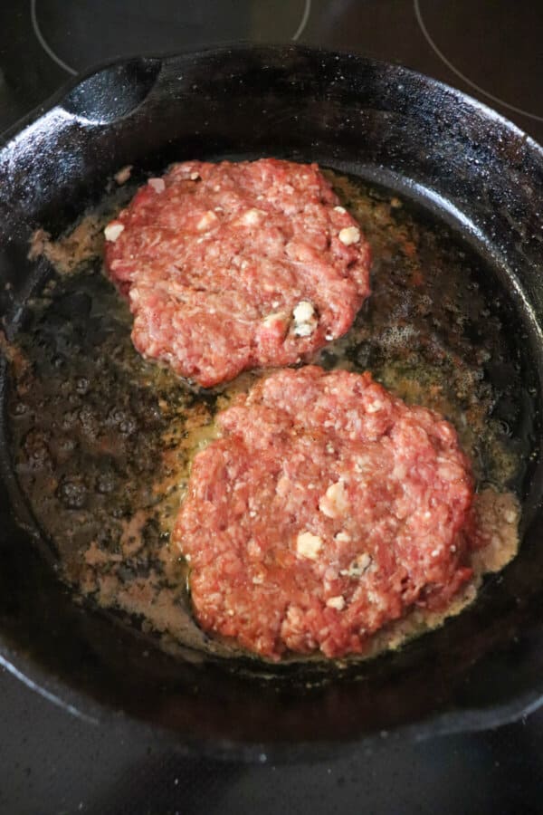 Blue Cheese Burgers in a Skillet