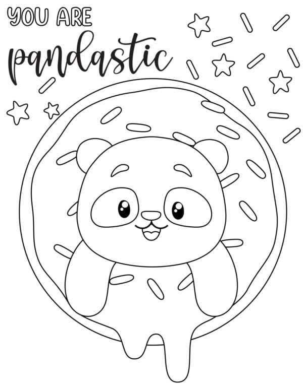 Outline od a panda in a donut to color in.