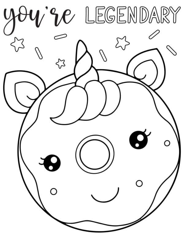 Outline of a Unicorn donut to color in.