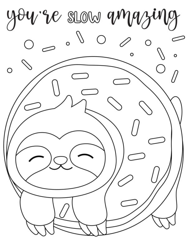 Outline of a sloth in a donut to color in.