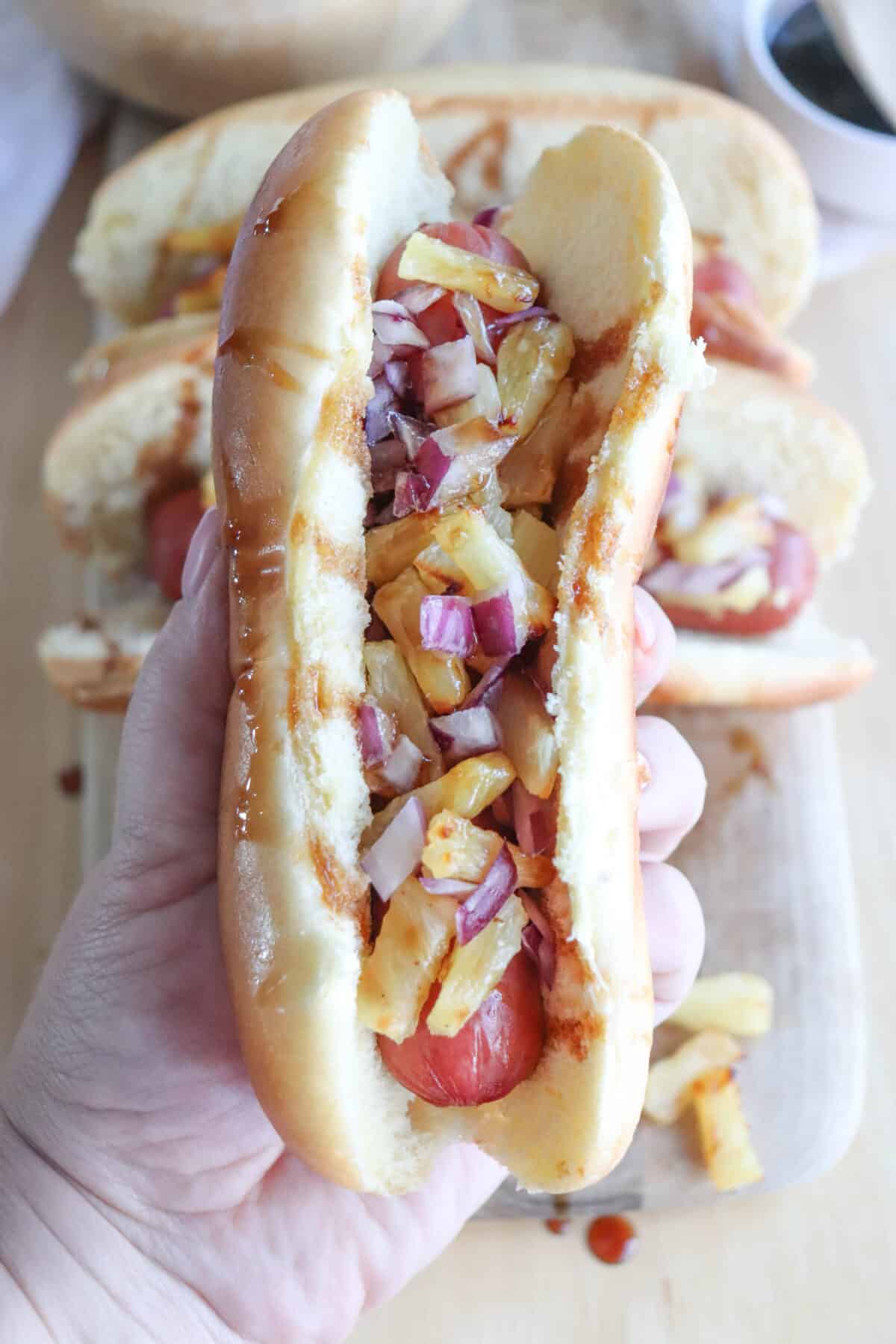 Grilled Pineapple Teriyaki Hot Dogs