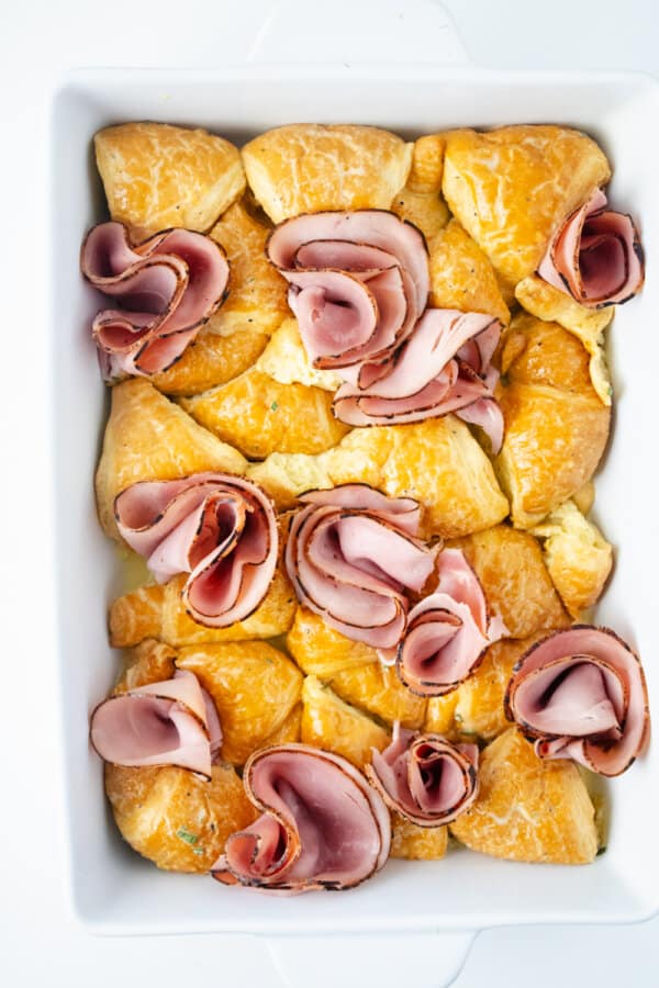 Croissant and Ham Roses in Casserole Dish