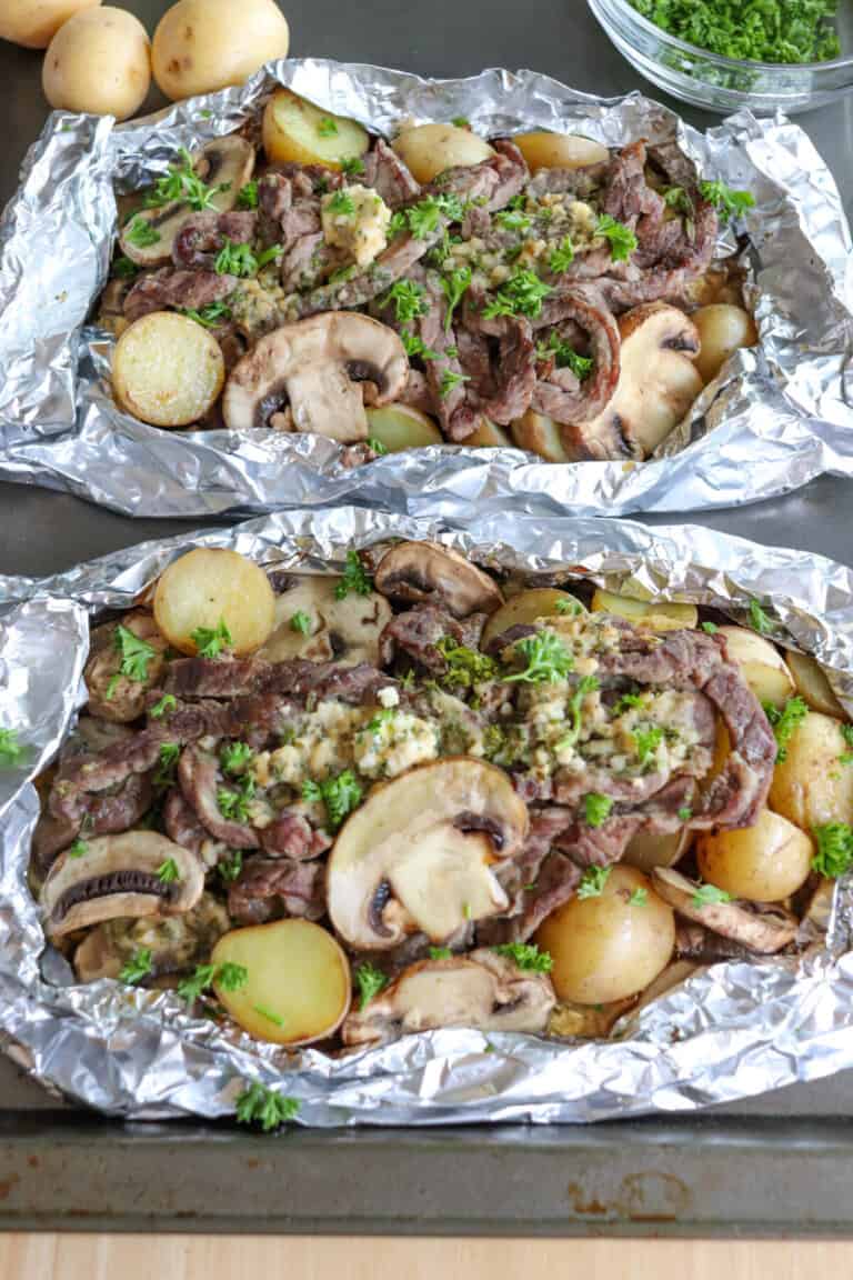 Garlic Butter Steak & Mushroom Foil Pack Recipe