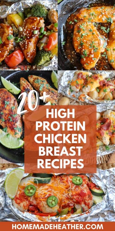 High Protein Chicken Breast Recipes with text overlay.
