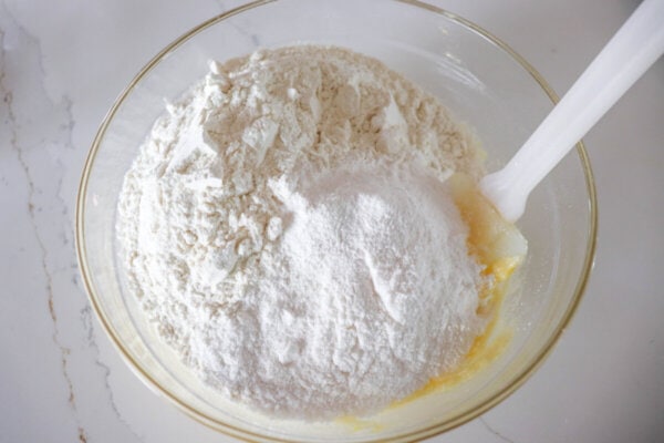 Dry ingredients in a large mixing bowl.