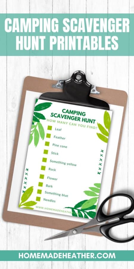 Camping scavenger hunt printable flat lay.