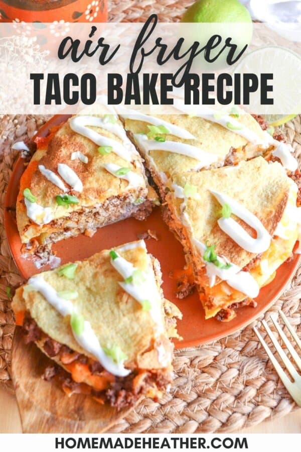 Corn tortillas layered with ground beef and melty cheese topped with sour cream and dipped green onions.