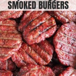 Smoked burgers with grill lines.