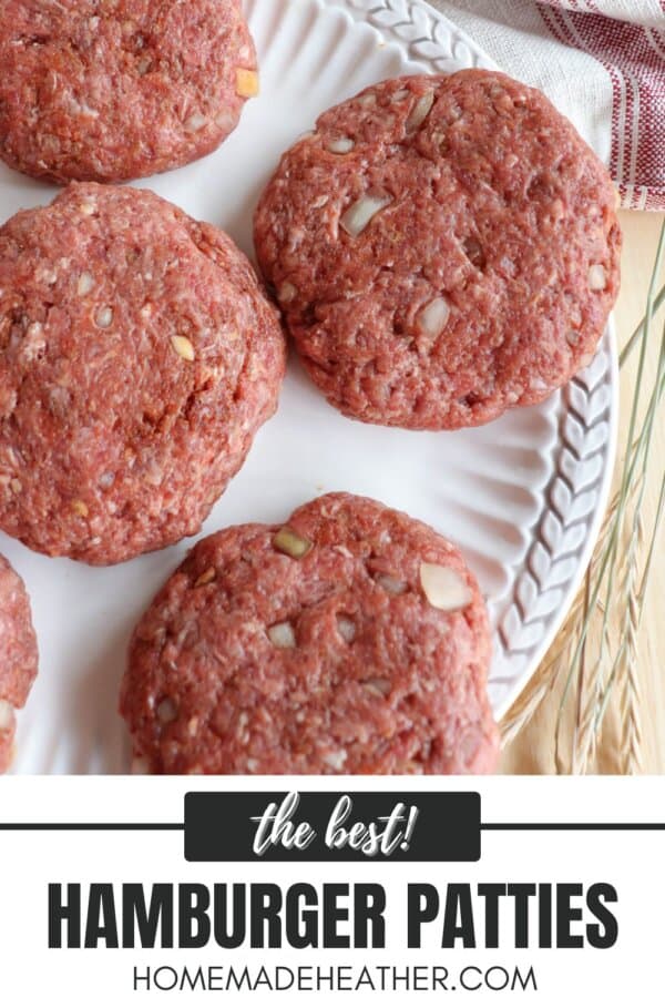 Hamburger patties on a white plate.