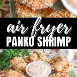 Air fried panko breaded shrimp with a small white bowl of spicy mayo on a green plate.