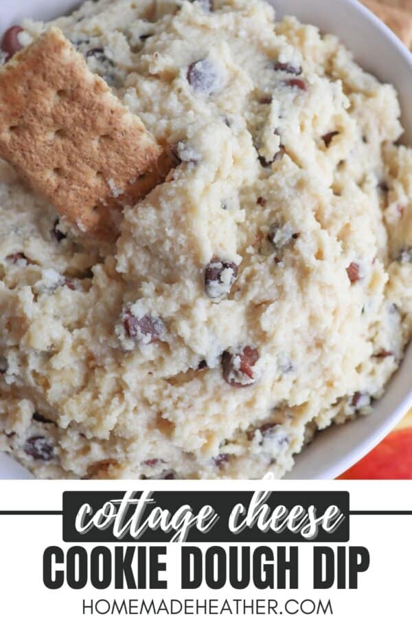 Cookie dough in a white bowl with a graham cracker sticking out.