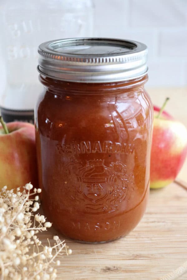 Apple bourbon BBQ sauce in a mason jar.