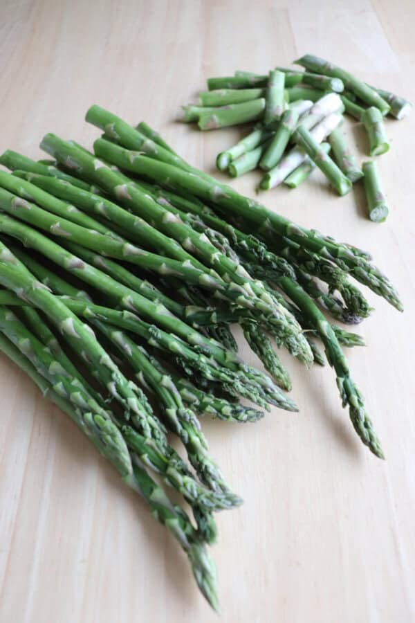 Asparagus with bottom stem broken off.