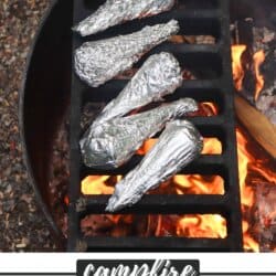Cones wrapped in foil on a campfire.