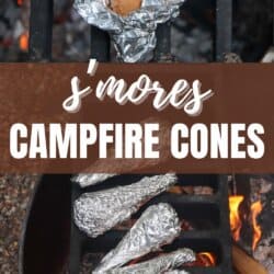 Sugar cone topped with chocolate and marshmallows wrapped in foil.