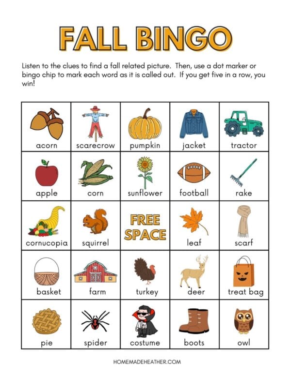 Free Fall Bingo Printables on a flat lay.