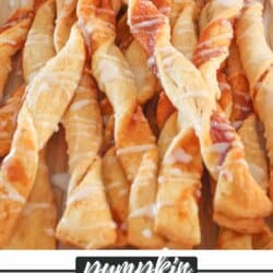 Baked pie dough twisted with pumpkin filling and drizzled with icing.