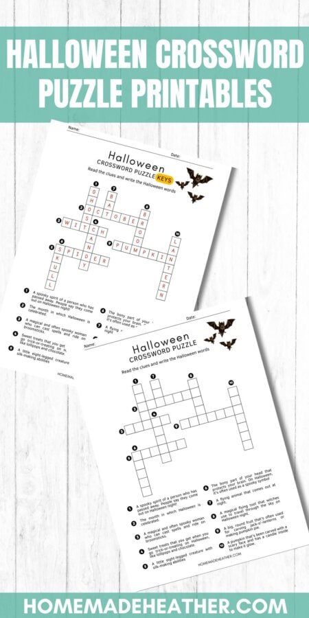 nature bingo printables Halloween crossword printables on a white flat lay.