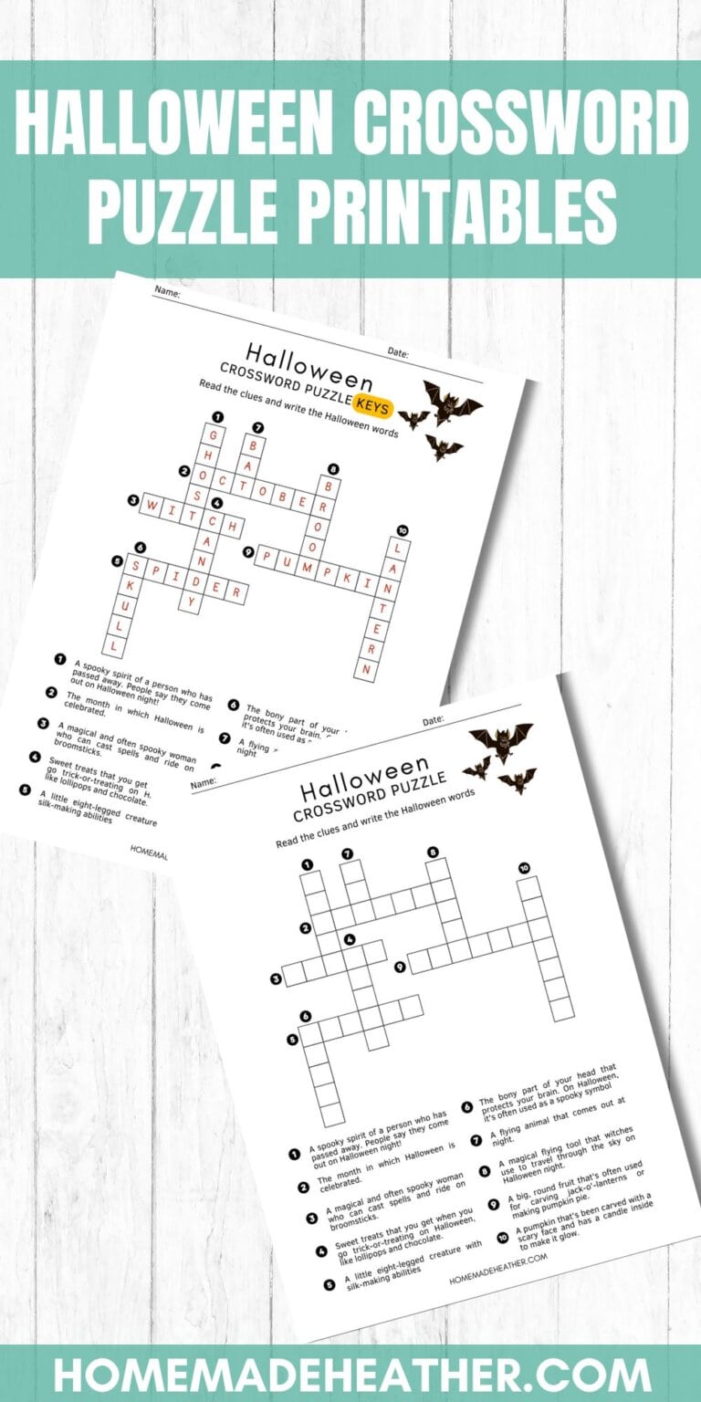 Halloween crossword printables on a white flat lay.