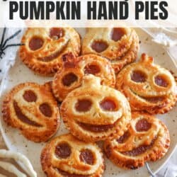 Hand pies in the shape of Jack Skellington on a cream plate.
