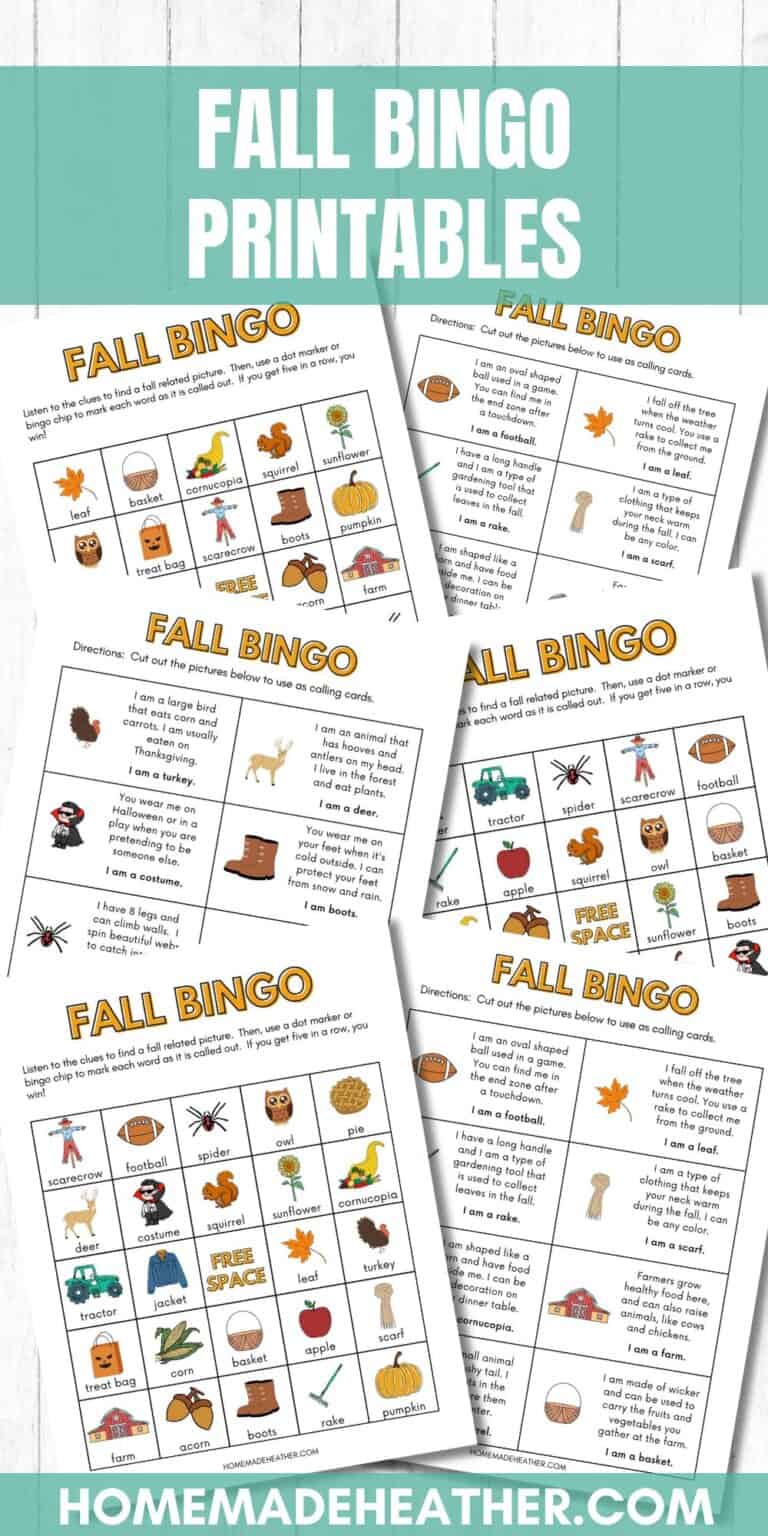 Fall bingo printables on a white flat lay.