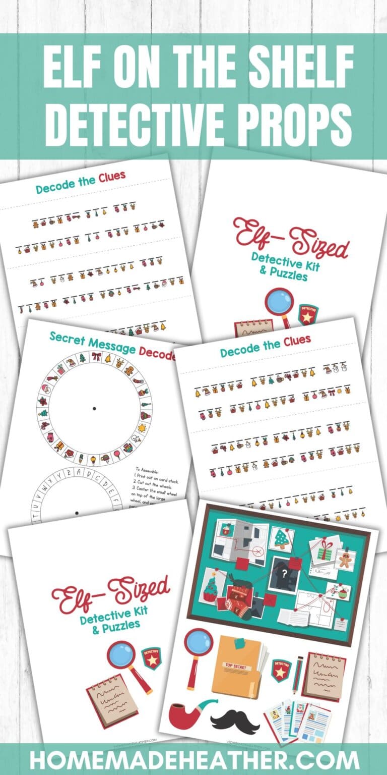 Elf on the Shelf detective printables on a white flat lay.