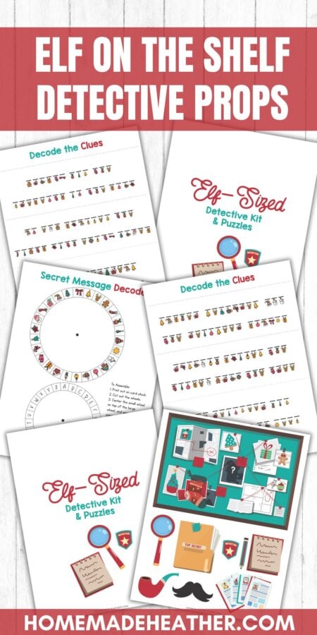 Elf on the Shelf detective printables on a white flat lay.