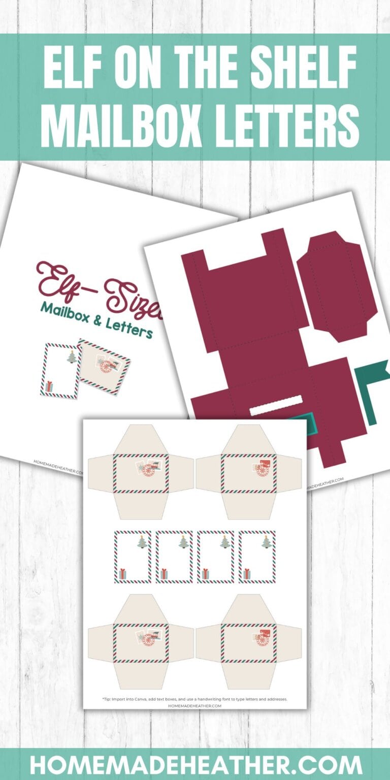 Elf on the Shelf mailbox letter printables on a white flat lay.