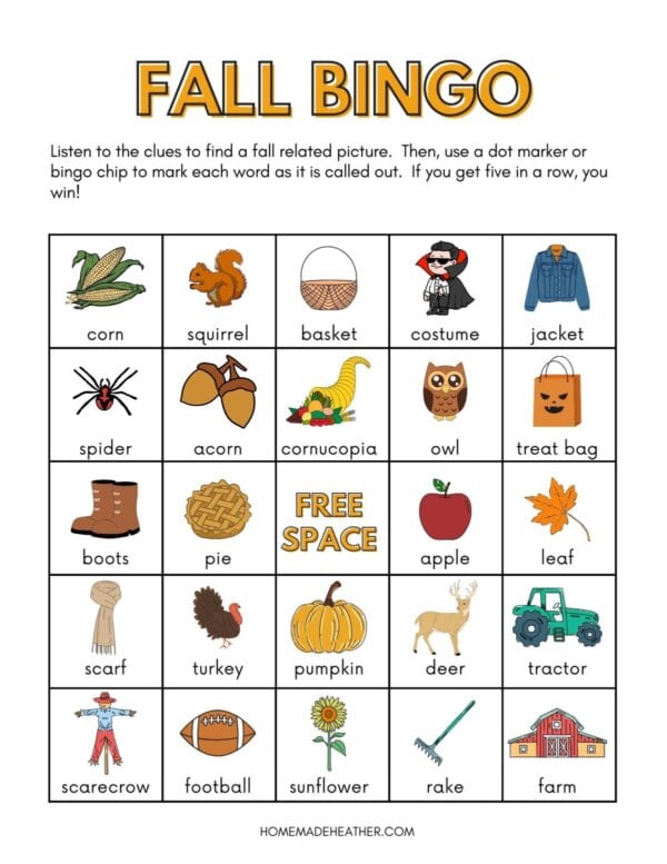 Free Fall Bingo Printables on a flat lay.