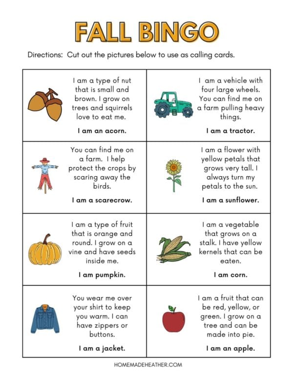 Free Fall Bingo Printables on a flat lay.