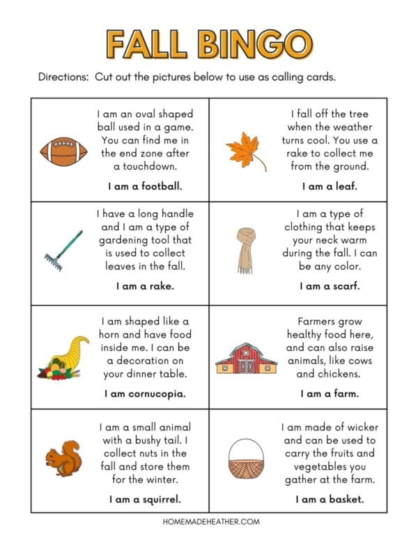 Free Fall Bingo Printables on a flat lay.