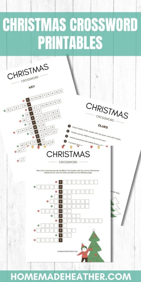 nature bingo printables Christmas crossword printables on a white flat lay.