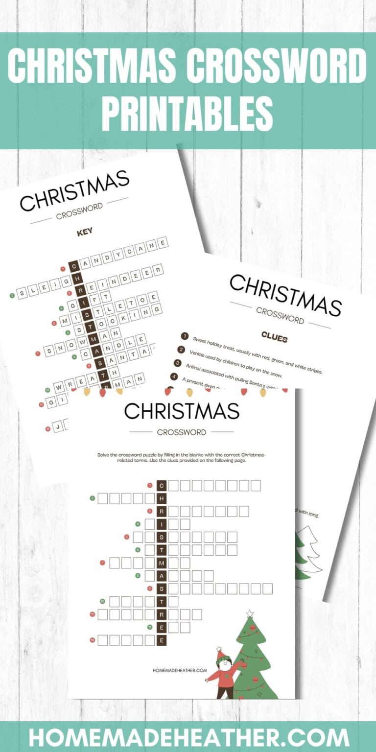 Christmas crossword printables on a white flat lay.