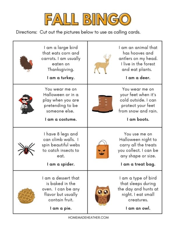 Free Fall Bingo Printables on a flat lay.
