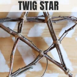 Twigs in the shape of a star, attached at the corners with twine.