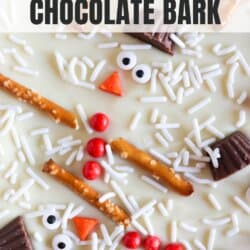 White chocolate covered in a pretzel and candy shaped snowman.