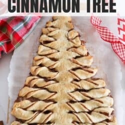 Cinnamon Pull Apart Christmas Tree Recipe on a wooden cutting board.