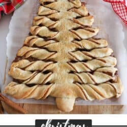 Cinnamon Pull Apart Christmas Tree Recipe on a wooden cutting board.