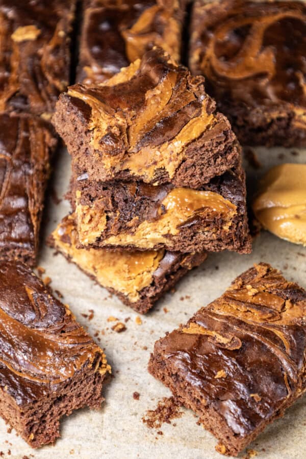 Peanut Butter Brownies on parchment paper.