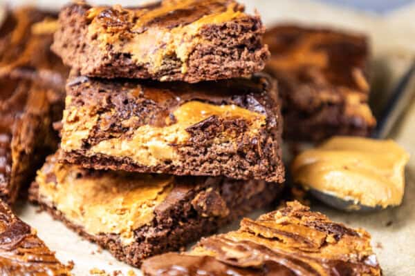 Peanut Butter Brownies on parchment paper.