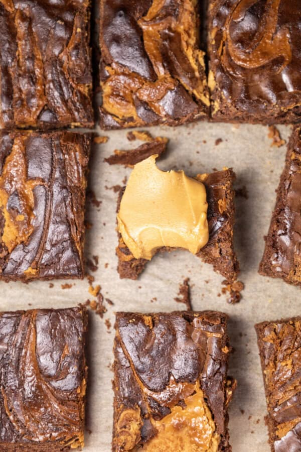 Peanut Butter Brownies on parchment paper.