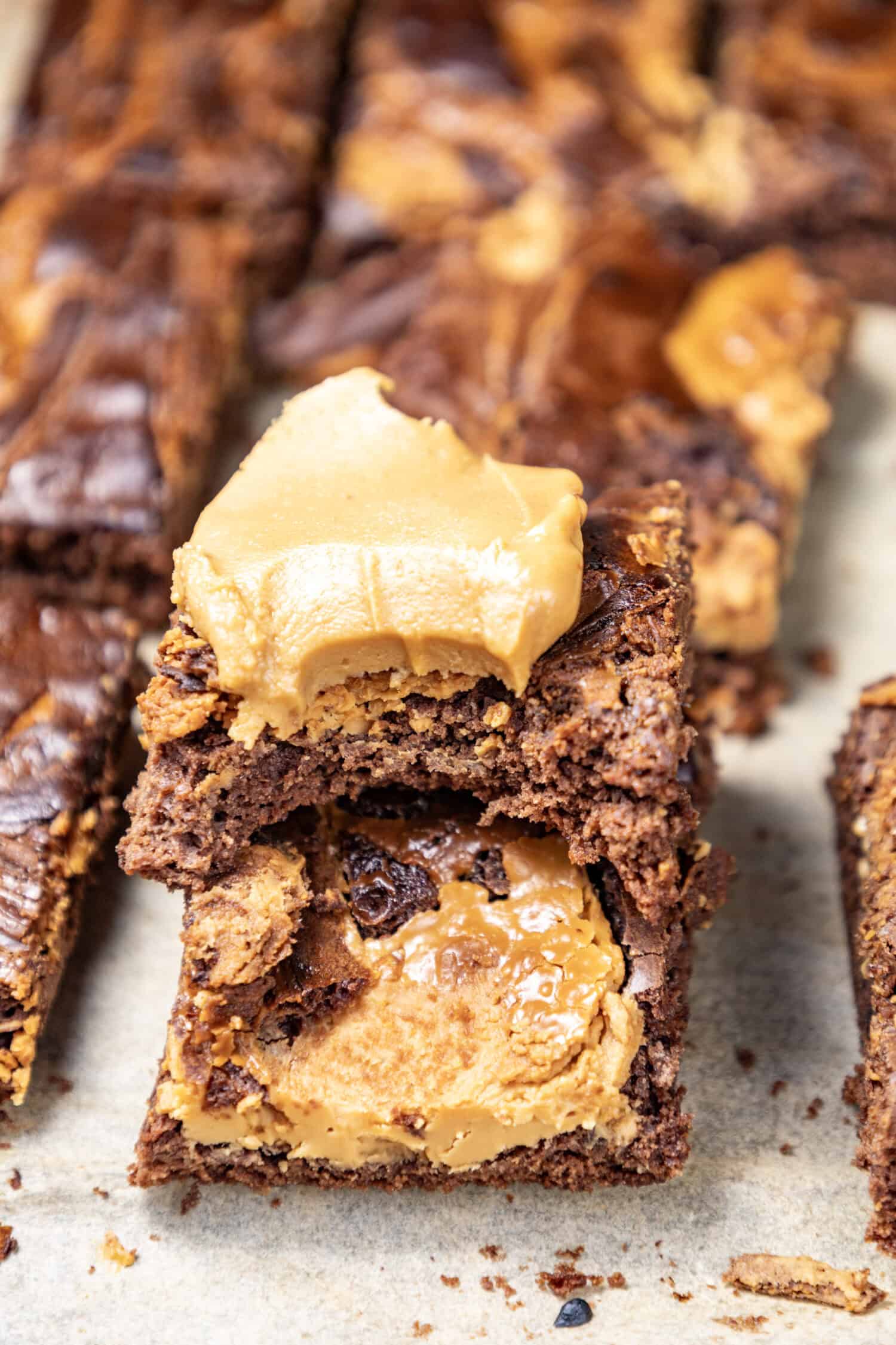 Peanut Butter Brownies on parchment paper.