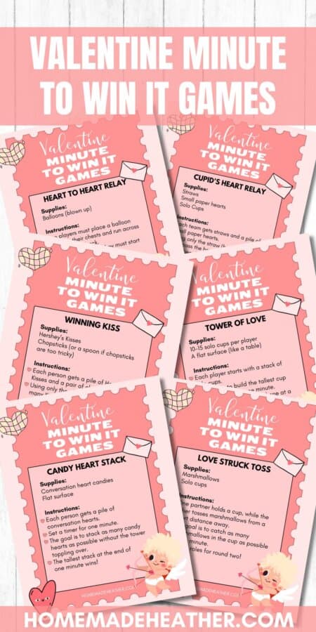 Experience a Valentines twist with our Minute to Win It games, perfect for adding festive fun to any occasion. From Cupids Heart Relay to the Candy Heart Stack, these games rival even the excitement of Christmas Minute to Win It Game Ideas. Discover more at homemadeheather.com.
