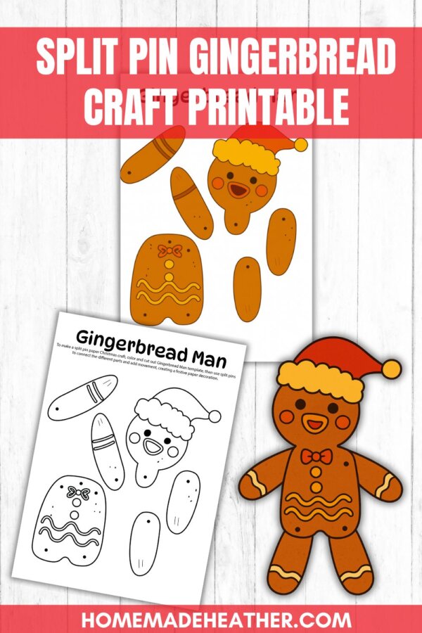 nature printable bingo sheets A printable gingerbread man craft with color and black-and-white versions, featuring pieces to cut out and assemble with split pins. The gingerbread man wears a Santa hat and is decorated with icing.